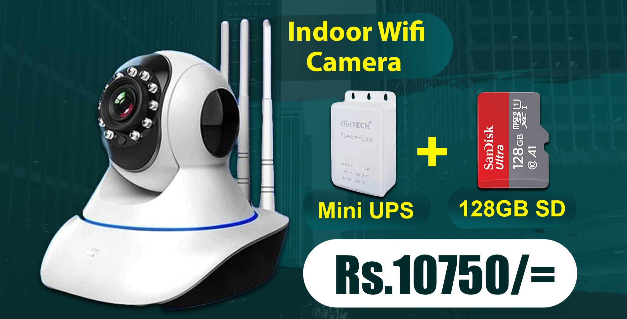 Indoor Wifi Camera with Mini UPS & Memory Card (128GB)